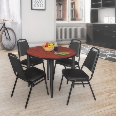 Regency Kahlo Round Table & Chair Sets, 42 W, 42 L, 29 H, Wood, Metal, Vinyl Top, Cherry TPL42RNDCHBK29BK